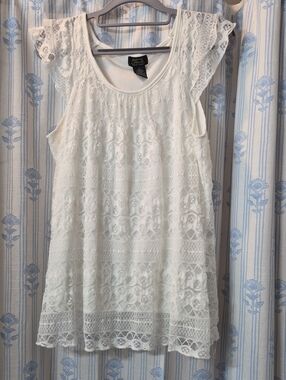 Shannon Ford New York White Lace Ruffle Cap Sleeve Top Shirt Sz L